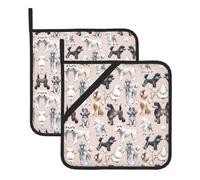 YYHWHJDE Poodles Dogs Prints Square Hot Pads for Kitchen Counters - Waterproof Pot Covers with Hanging Loop for Serving & BBQ, Set of 2 (One with Pocket)