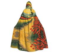 YYHWHJDE Poppies Field Yellow Brick Road Printing Halloween Adult Hooded Cloak for Parties and Costume Events