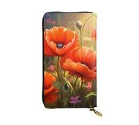 YYHWHJDE Poppies in Bloom Printed Leather long clutch wallet Designed for fashion girls and women stylish and personalized 7.48 x 4.13 in, Black, One Size
