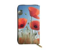 YYHWHJDE Poppies on Blue Sky Printed Quality Leather Long Clutch Wallet Designed for Fashion Girls and Women Stylish 7.48 x 4.13 in