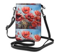 YYHWHJDE Poppies On Blue Sky Prints Small Leather Women'S Crossbody Flip Phone Bag, Waterproof And Durable