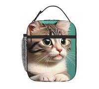 YYHWHJDE Portable Insulated Lunch Bag A Curious cat Prints Reusable Lunch Bag Durable for Men and Women Easy Carrying