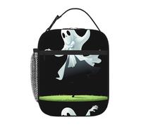 YYHWHJDE Portable Insulated Lunch Bag A Ghost Wearing a Bow is Dancing Pattern Reusable Lunch Bag Durable for Men and Women Easy Carrying