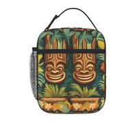 YYHWHJDE Portable Insulated Lunch Bag Aloha Tiki Pattern Pattern Reusable Lunch Bag Durable for Men and Women Easy Carrying