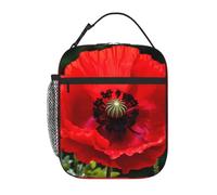 YYHWHJDE Portable Insulated Lunch Bag Beautiful Red Poppy Flower Pattern Reusable Lunch Bag Durable for Men and Women Easy Carrying