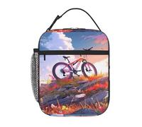 YYHWHJDE Portable Insulated Lunch Bag Bicycles on The Hill Picture Reusable Lunch Bag Durable for Men and Women Easy Carrying