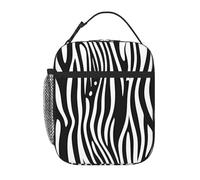 YYHWHJDE Portable Insulated Lunch Bag Black and White Zebra Stripes Pattern Reusable Lunch Bag Durable for Men and Women