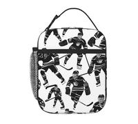 YYHWHJDE Portable Insulated Lunch Bag Black Hockey Pattern Reusable Lunch Bag Durable for Men and Women Easy Carrying