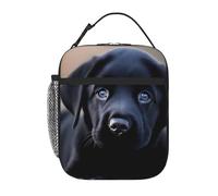 YYHWHJDE Portable Insulated Lunch Bag Black Labrador Puppy Pattern Reusable Lunch Bag Durable for Men and Women Easy Carrying