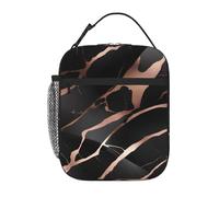 YYHWHJDE Portable Insulated Lunch Bag Black Rose Gold Marble Picture Reusable Lunch Bag Durable for Men and Women Easy Carrying