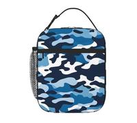 YYHWHJDE Portable Insulated Lunch Bag Blue Camo Pattern Reusable Lunch Bag Durable for Men and Women