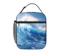 YYHWHJDE Portable Insulated Lunch Bag Blue Ocean Waves Pattern Reusable Lunch Bag Durable for Men and Women Easy Carrying