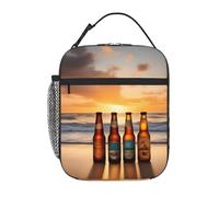 YYHWHJDE Portable Insulated Lunch Bag Bottles Beer Beach Sunset Time Picture Reusable Lunch Bag Durable for Men and Women Easy Carrying