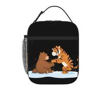 YYHWHJDE Portable Insulated Lunch Bag Brown Bear and Tiger Playing Prints Reusable Lunch Bag Durable for Men and Women Easy Carrying