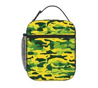 YYHWHJDE Portable Insulated Lunch Bag Camo Yellow & Green Pattern Reusable Lunch Bag Durable for Men and Women