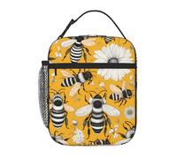 YYHWHJDE Portable Insulated Lunch Bag Cartoon bee Pattern Reusable Lunch Bag Durable for Men and Women Easy Carrying