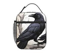 YYHWHJDE Portable Insulated Lunch Bag Cartoon Black Ravens Prints Reusable Lunch Bag Durable for Men and Women Easy Carrying