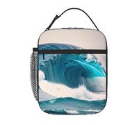 YYHWHJDE Portable Insulated Lunch Bag Cartoon Blue sea Wave Pattern Reusable Lunch Bag Durable for Men and Women