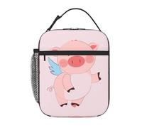 YYHWHJDE Portable Insulated Lunch Bag Cartoon Flying Pig Pattern Reusable Lunch Bag Durable for Men and Women
