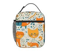 YYHWHJDE Portable Insulated Lunch Bag Cartoon Orange cat Pattern Reusable Lunch Bag Durable for Men and Women
