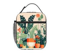 YYHWHJDE Portable Insulated Lunch Bag Cartoon Small Green Plant Prints Reusable Lunch Bag Durable for Men and Women Easy Carrying