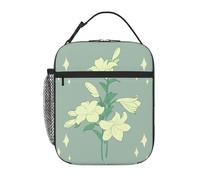 YYHWHJDE Portable Insulated Lunch Bag Cartoon White Lilies Pattern Reusable Lunch Bag Durable for Men and Women Easy Carrying