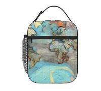 YYHWHJDE Portable Insulated Lunch Bag Cartoon World map Pattern Reusable Lunch Bag Durable for Men and Women