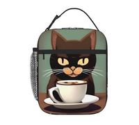 YYHWHJDE Portable Insulated Lunch Bag Coffee Cats Drink Coffee Pattern Reusable Lunch Bag Durable for Men and Women Easy Carrying