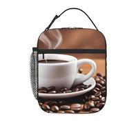 YYHWHJDE Portable Insulated Lunch Bag Coffee Cup and Coffee Beans Pattern Reusable Lunch Bag Durable for Men and Women Easy Carrying