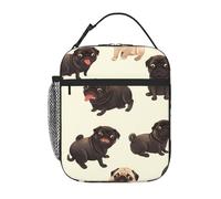 YYHWHJDE Portable Insulated Lunch Bag Cute Black Pug Dog Picture Reusable Lunch Bag Durable for Men and Women Easy Carrying