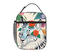 YYHWHJDE Portable Insulated Lunch Bag Cute White Tiger Pattern Reusable Lunch Bag Durable for Men and Women