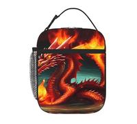 YYHWHJDE Portable Insulated Lunch Bag Dragon King in Fire Prints Reusable Lunch Bag Durable for Men and Women Easy Carrying