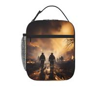 YYHWHJDE Portable Insulated Lunch Bag Firefighters Fighting Fires Prints Reusable Lunch Bag Durable for Men and Women Easy Carrying