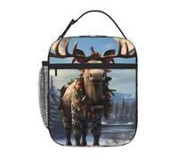 YYHWHJDE Portable Insulated Lunch Bag Funny Christmas Moose Pattern Reusable Lunch Bag Durable for Men and Women Easy Carrying