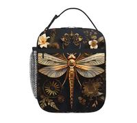 YYHWHJDE Portable Insulated Lunch Bag Gold Exquisite Dragonfly Prints Reusable Lunch Bag Durable for Men and Women Easy Carrying