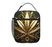 YYHWHJDE Portable Insulated Lunch Bag Golden Cannabis Pattern Reusable Lunch Bag Durable for Men and Women