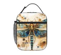 YYHWHJDE Portable Insulated Lunch Bag Golden Delicate Dragonfly on Yellow Background Pattern Reusable Lunch Bag Durable for Men and Women