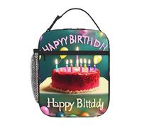 YYHWHJDE Portable Insulated Lunch Bag Happy Birthday Beautiful Prints Reusable Lunch Bag Durable for Men and Women Easy Carrying