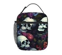 YYHWHJDE Portable Insulated Lunch Bag Horrible Dark Skulls Flowers Pattern Pattern Reusable Lunch Bag Durable for Men and Women Easy Carrying