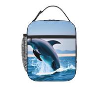 YYHWHJDE Portable Insulated Lunch Bag Jumping up Dolphins Prints Reusable Lunch Bag Durable for Men and Women Easy Carrying