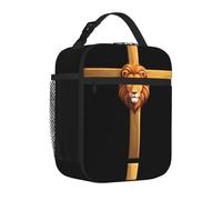 YYHWHJDE Portable Insulated Lunch Bag Lion at The Cross Pattern Reusable Lunch Bag Durable for Men and Women Easy Carrying