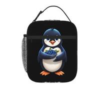 YYHWHJDE Portable Insulated Lunch Bag Little Penguin Holding Blueberries Picture Reusable Lunch Bag Durable for Men and Women Easy Carrying