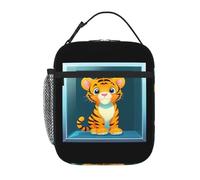 YYHWHJDE Portable Insulated Lunch Bag Little Tiger in Square Glass Prints Reusable Lunch Bag Durable for Men and Women Easy Carrying
