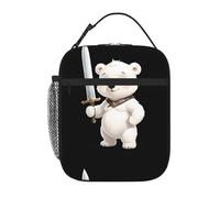 YYHWHJDE Portable Insulated Lunch Bag Little White Bear Holding a Sword Pattern Reusable Lunch Bag Durable for Men and Women Easy Carrying