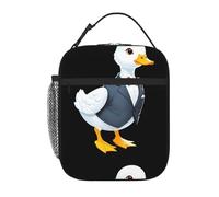 YYHWHJDE Portable Insulated Lunch Bag Little White Duck in a Suit Pattern Reusable Lunch Bag Durable for Men and Women Easy Carrying