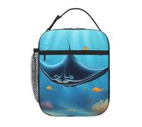 YYHWHJDE Portable Insulated Lunch Bag Manta Ray and Fish Pattern Reusable Lunch Bag Durable for Men and Women