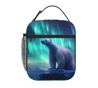 YYHWHJDE Portable Insulated Lunch Bag Northern Lights Polar Bear Prints Reusable Lunch Bag Durable for Men and Women Easy Carrying