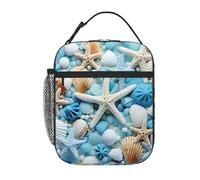 YYHWHJDE Portable Insulated Lunch Bag Ocean Sea Beach Seashells Starfish Blue Pattern Reusable Lunch Bag Durable for Men and Women