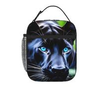 YYHWHJDE Portable Insulated Lunch Bag Panther with Blue Eyes Pattern Reusable Lunch Bag Durable for Men and Women