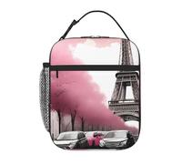 YYHWHJDE Portable Insulated Lunch Bag Paris Street Eiffel Tower Pink Floral Pattern Reusable Lunch Bag Durable for Men and Women Easy Carrying